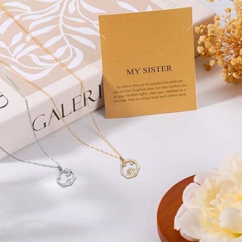 Golden Necklace for Women Virgin Mary Angel Butterfly Necklace Sister New Mom Friendship Necklace Birthday Christmas Gift - style: Sister- sun moon