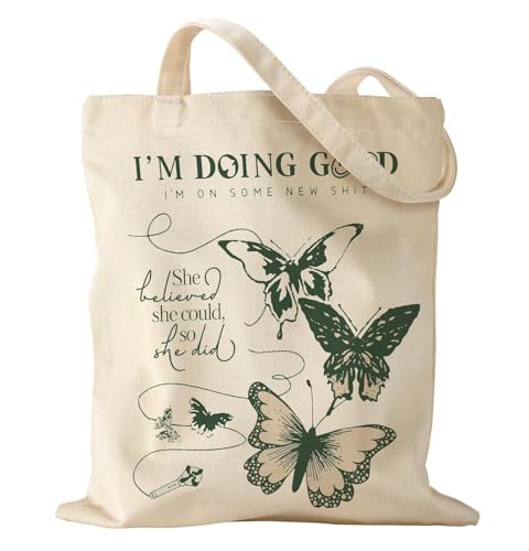 Miss Adola Aesthetic Canvas Tote Bag - Reusable Shoulder Tote Bag for Women Lady Casual Vacation, Shopping, Work, Gym - style: Butterfly Verse