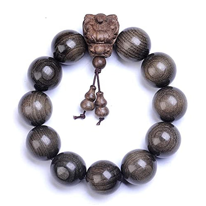 Zen Dear Unisex Burried Ebony Prayer Beads Buddha Buddhist Prayer Beads Meditation Mala Necklace Bracelet - style: 20mm12Beads Dragon Head