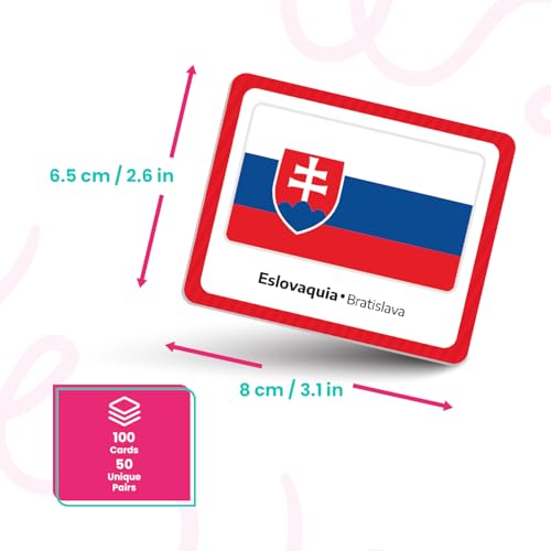 Menique Flags of Europe Memory Matching Game – 100 Cards (50 Pairs) with Flag, Country & Capital – Educational Geography Game for Kids and Adults - style: Flags of Europe