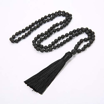 6MM Mala Beads Necklace Natural Amazonite Stone Meditation Statement Necklace Japa Yoga Rosary Prayer Charm Beaded Tassel Necklace - style: Natural Lava
