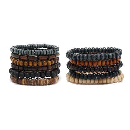 Long tiantian Beaded Bracelets for Men Wooden Bead Bracelets Stackable Layered Stretch Bracelet Trendy Wooden Jewelry Gift for Men - color: Black A
