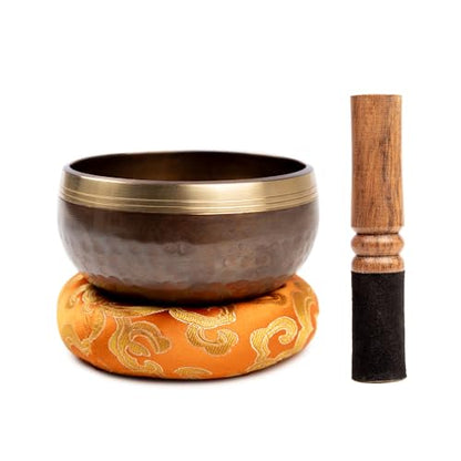 Tibetan Singing Bowl Set Brass - Master Healing Grade - Authentic Handcrafted Sound Bowl by Himalayan Bazaar - color: Brown
