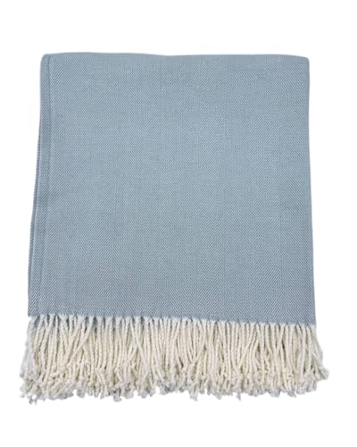Cotton Acrylic Adirondack Throw - Herringbone Throw Blanket - Aqua Haze - color: Aqua Haze