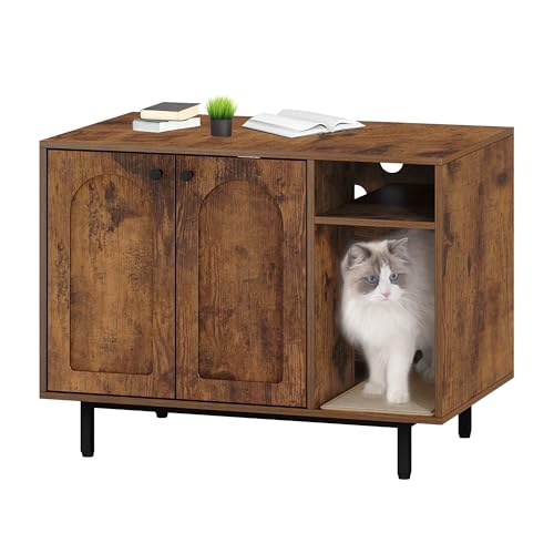 Hzuaneri Cat Litter Box Enclosure Enclosed, Hidden Litter Box Cabinet Furniture with Storage, Wooden Indoor Cat House Large, Modern End Table for Living Room Entryway, Rustic Brown and Black CB01501B - color: Rusic Brown