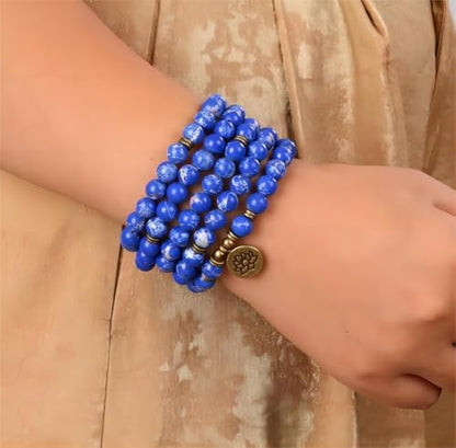 Mala Bead Strand Bracelet, 108 Buddhist Prayer Beads Yoga Meditation Green Malachite Beads Necklace Women man - style: Blue Jasper