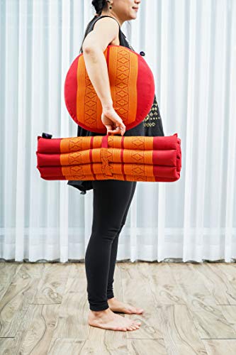 Leewadee Meditation Cushion Set – 1 Small Zafu Yoga Pillow and 1 Small Roll-Up Zabuton Mat Filled with Kapok - color: Sf02 - Orange