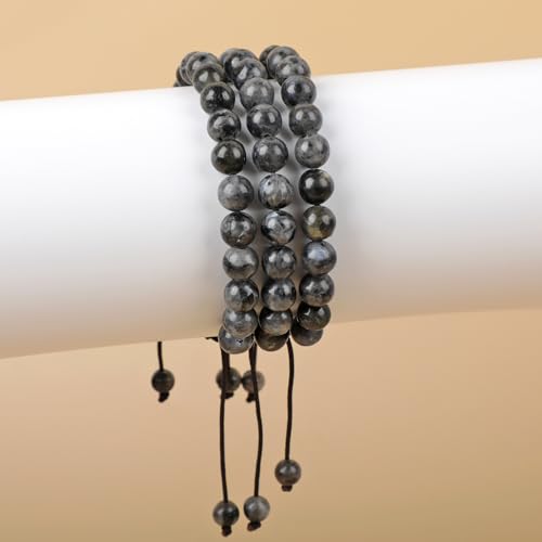 AD Beads Unisex 8mm Gemstone Bracelets Healing Macrame Adjustable 7-9 Inches || wear this healing natural gemstone bracelet help to erase your pain and fear || recover your energy||| - color: Larvikite