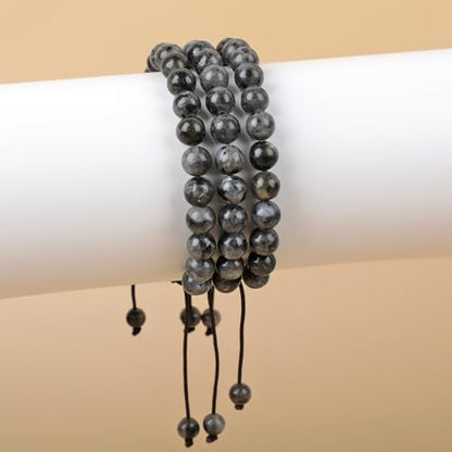 AD Beads Unisex 8mm Gemstone Bracelets Healing Macrame Adjustable 7-9 Inches || wear this healing natural gemstone bracelet help to erase your pain and fear || recover your energy||| - color: Larvikite
