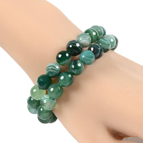 Justinstones Gemstone Crystals Chakra Beads Bracelet Crystal Healing 10mm Round Stretchable Bracelet for Her Gift - color: Faceted Dyed Green Banded Agate