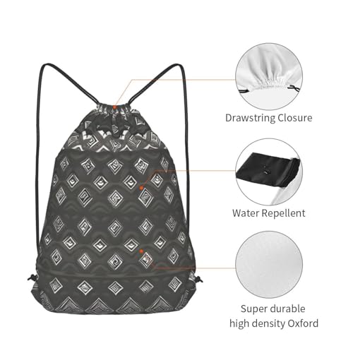 Grey Tribal Drawstring Backpacks Polyester Bag For Yoga Meditation Fitness - size: Small