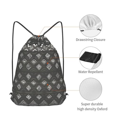 Grey Tribal Drawstring Backpacks Polyester Bag For Yoga Meditation Fitness - size: Small