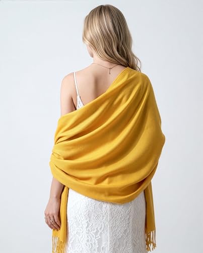 Achillea Lightweight Pashmina Scarf for Women – Soft Silky Shawl Wrap for Evening Dresses, Bridesmaids & Everyday Wear - color: Gold