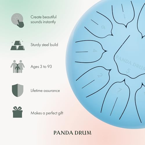 Panda Drum Plus (Blue) | Steel Tongue Handpan with Music Book, Mallets, Carrying Bag & Finger Picks | 11 inch, 432 Hz | Rain Drum for Inside & Outside | Calming Musical Instrument for Adults & Kids - color: 4-Blue