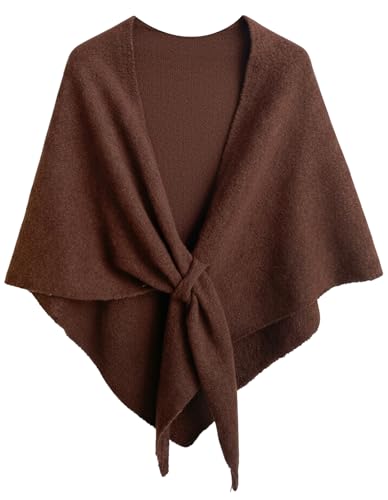 Shawl Wraps Women Pashmina Cardigan Triangle Cape Knit Shoulder Top Sweater Scarf for Fall Winter - color: 01 Brown