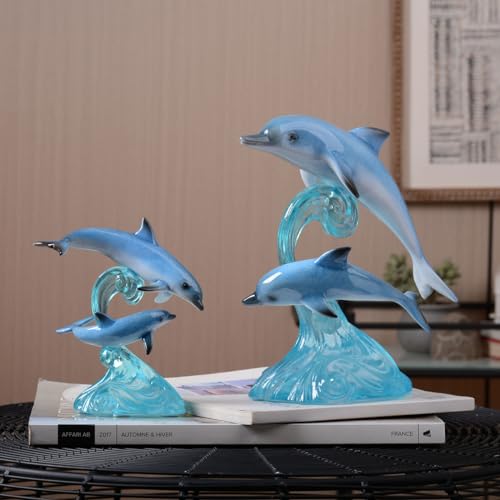 HAUCOZE Dolphin Decor Figurine Ocean Statue Modern Art Sculpture Home Gift for Bookshelf Living Room Office Polyresin 8.7 Inch - size: Large