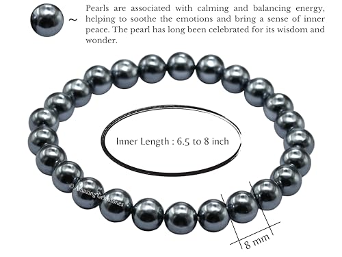 Amazing Gemstone Crystal Bracelet for Women Men's Gifts - Protection Healing Crystal Bracelet - 8mm Gemstone Beaded Stretchable Bracelet Pulseras Para Hombres Mujer Stocking Stuffers Mothers Day Gift (Black Pearl) - color: Black Pearl