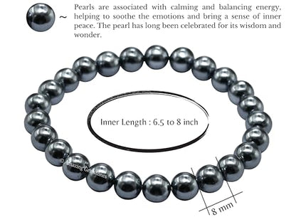 Amazing Gemstone Crystal Bracelet for Women Men's Gifts - Protection Healing Crystal Bracelet - 8mm Gemstone Beaded Stretchable Bracelet Pulseras Para Hombres Mujer Stocking Stuffers Mothers Day Gift (Black Pearl) - color: Black Pearl