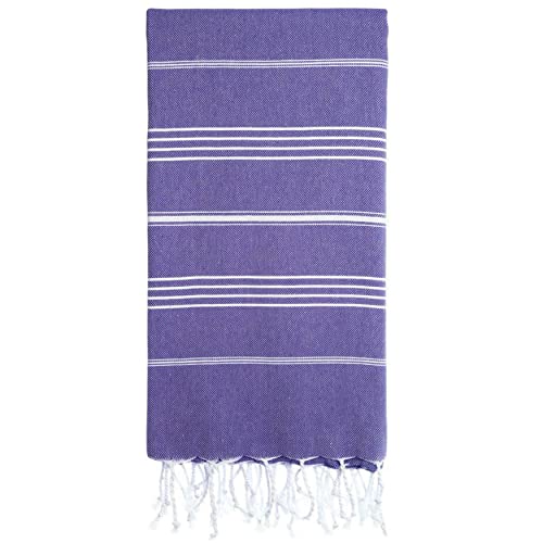 Lina Turkish Beach Towel Peshtemal (38" x 71"), Sand-Free, Large & Quick-Dry, Lightweight Pool Towels for Travel, Soft 100% Turkish Cotton & Pre-Washed, Ideal for Spa or Bath, Purple - color: Purple