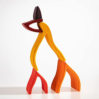 Wooden Rainbow Stacking Toy, Fire Elements Wooden Stacker, Various Shapes Nesting Stacking Blocks, Waldorf & Montessori Open-Ended Education Toy for Kids/Toddlers - color: Flames