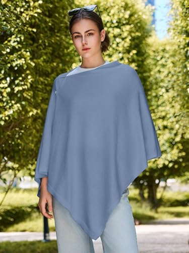 Lacretazhi Women'S Shawl Wraps Poncho Sweater Lightweight Knit Scarf With Buttons Versatile Cape Cardigan Spring Summer Fall - color: Blue Grey