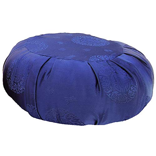 Taraluna - Fair Trade, Organic & Green Gifts Zen Zafu Sitting or Meditation Cushion with Silk Brocade Cover, Blue