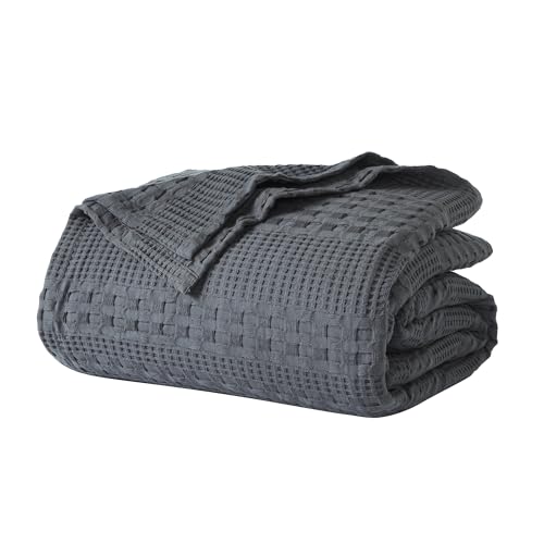 VHC Brands 100% Cotton Waffle Weave Twin Blanket 66"x90", Decorative Lightweight Spring and Summer Throw Blanket, Bedroom Decor for Bed, Couch, or Sofa, Dark Grey - color: Dark Gray, size: Twin (66"x90")