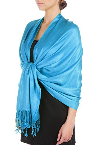 Sakkas Large Soft Silky Pashmina Shawl Wrap Scarf in Solid Colors - color: Turquoise