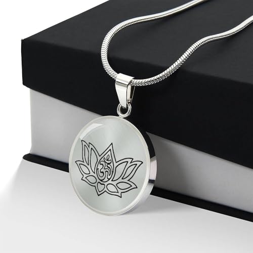 quan jewelry Yoga Lotus Flower Pendant Necklace with Om Symbol, Happy Birthday Gifts Ideas for Mom, Daughter, Women with Inspirational Quote on Gift Card - color: Silver-Tone Cirle Plate