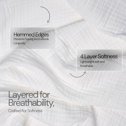 Salt Earth 100% Cotton Muslin Throw Blanket Gauze Blanket 50"X70" Throw 4 Layered for Couch, Bed, Living Room,Lightweight & All Season Blankets & Throws, Easy to wash, Nature & Skin Friendly(White) - color: White, size: 50"X70" Large Throw