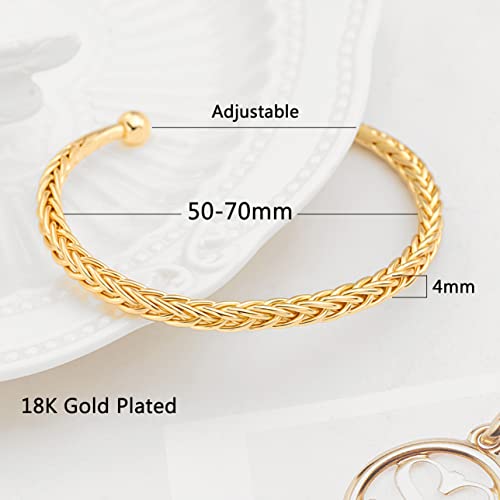 POTESSA 18K Gold Plated Cuff Bracelets Adjustable Dainty Bangle Handemade Jewelry for Women - style: Weave Braided Wheat