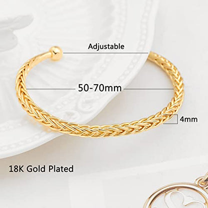 POTESSA 18K Gold Plated Cuff Bracelets Adjustable Dainty Bangle Handemade Jewelry for Women - style: Weave Braided Wheat