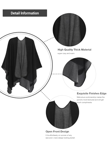 MissShorthair Women's Printed Shawl Wrap Fashionable Open Front Poncho Cape, Gift for Women - color: B-gray Black