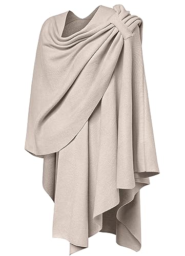PULI Womens Large Cross Front Poncho Sweater Wrap Topper Knitted Elegant Shawls Cape for Fall Winter - color: 1-warm Oatmeal