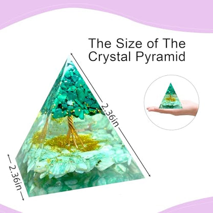 Tree of Life Orgone Pyramid,Natural Tianhe Stone&Malachite Orgonite Healing Crystals Pyramid,Crystal Stone Positive Reiki Energy Generator Collection Wealth Lucky Meditation Tool(6cm) - color: Green 2