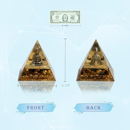 FENGSHUI-CAISHEN Guan Yin Statue in Healing Crystal Organite Pyramid - Quan Yin, Kwanyin, Quan Am, Kuanyin, Guanyin Statue for Meditation Altar, Kwanyin, Female Buddha, Goddess of Mercy - color: Yellow