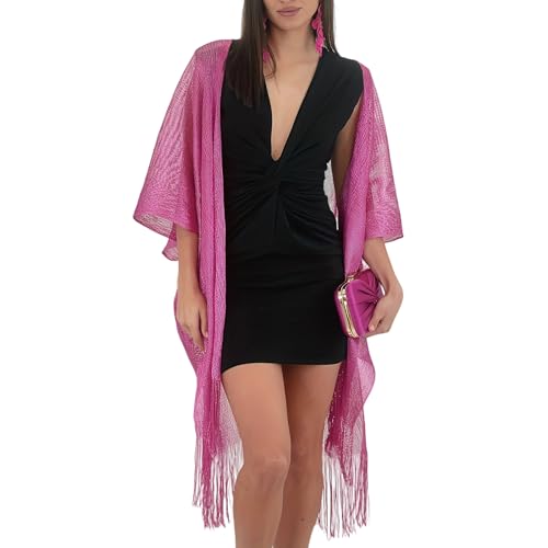 Sparkle Metallic Evening Shawls for Women formal Party Dresses Beach Travel Cardigan Shawl Wrap for Swimsuit - color: N-rose Red