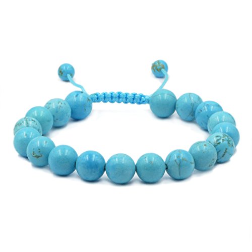 AD Beads Natural 10mm Gemstone Bracelets Healing Power Crystal Macrame Adjustable 7-9 Inch - color: Blue Turquoise