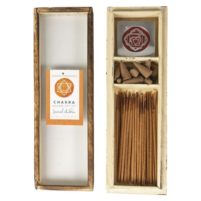 Pacific Giftware Sacral Chakra Incense Gift Set, Orange Fragrance, Wooden Box with Incense Sticks, Cones and Holder, Healing Aromatherapy Relaxation Gift for Yoga and Meditation 10" L