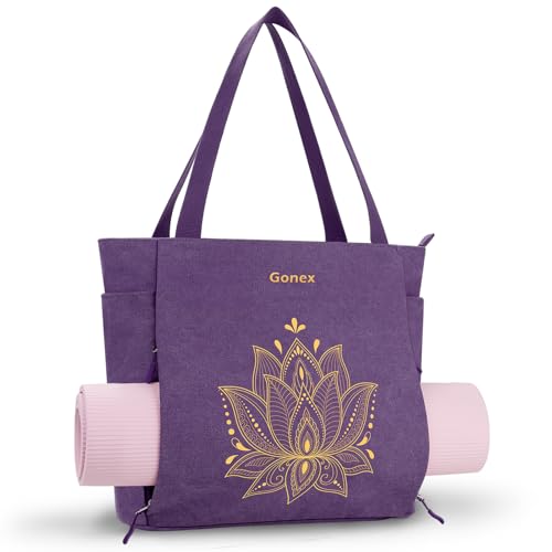 Gonex Yoga Mat Bag, Large Tote Bag with Multi Pockets for Women Men, Canvas Mat Carrier, Full Zipper Easy Access for Pilates Gym Travel - color: Purple, size: L (17.7*6.1*15.3inch)