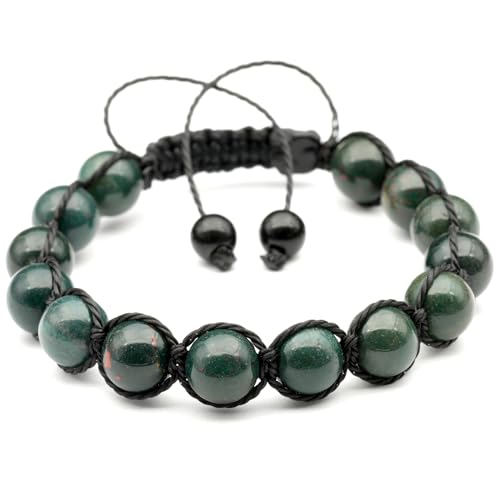 ElisaJewelryArt - Natural Black Onyx Beaded Bracelet Genuine Gemstone Strenght Crystal Macrame Bracelet Unisex Bracelet - color: Bloodstone, size: MEN