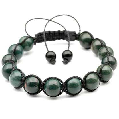 ElisaJewelryArt - Natural Black Onyx Beaded Bracelet Genuine Gemstone Strenght Crystal Macrame Bracelet Unisex Bracelet - color: Bloodstone, size: WOMEN