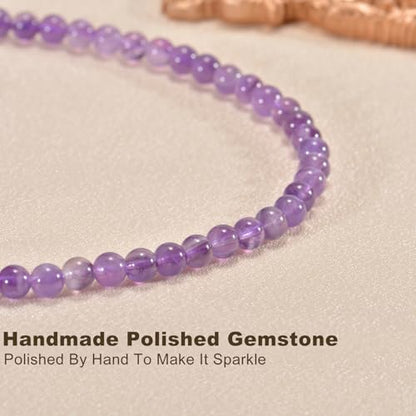 14in Agate Wrap Bracelet for Women Men Natural Round Beaded Agates Stone Healing Stretch Bracelets Elastic Handmade Polished Gemstone Beads Bracelet - color: Amethyst, size: 6mm Beads