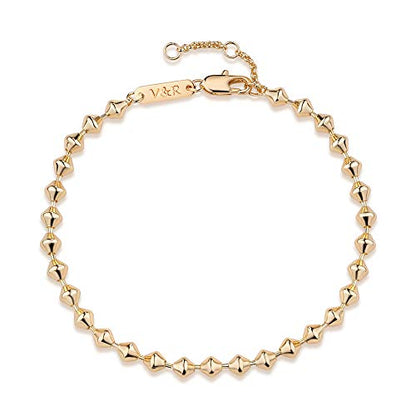 Gold Bracelets for Women 14K Gold Plated Simple Link Chian Bracelets Cute Dainty Charm Bracelets for Women Gold Jewelry - style: Bead-Rhombic