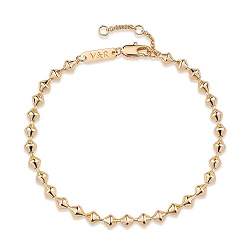 Gold Bracelets for Women 14K Gold Plated Simple Link Chian Bracelets Cute Dainty Charm Bracelets for Women Gold Jewelry - style: Bead-Rhombic