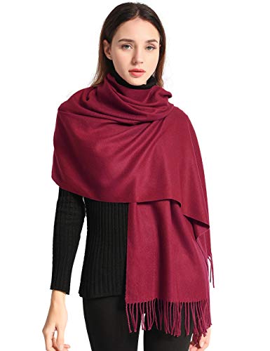 Pashmina Shawl Women Winter Scarf Warm Wedding Wraps Ladies Scarves for Evening Dresses - color: Wine Red