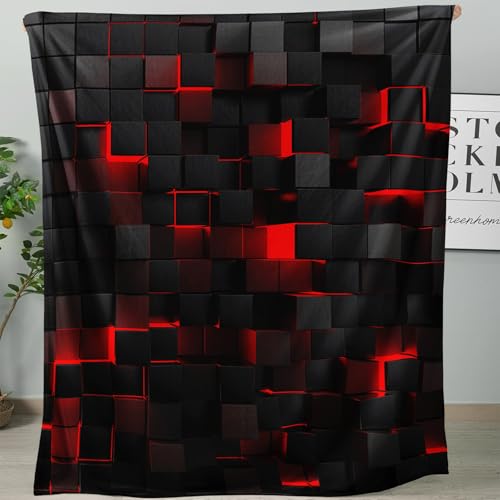Lightweight Fleece Blanket,Super Soft Cozy Fluffy Plush Geometric Red Black Abstract Ombre Print Throw Blanket for Couch, Sofa, Bed 47"x59" - color: Geometric Red Black