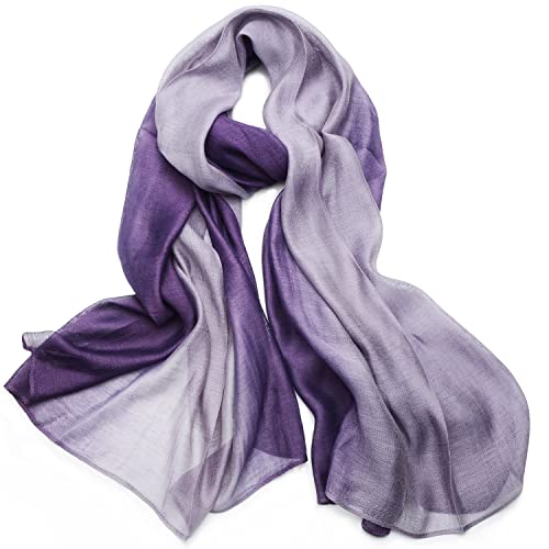 Cotton Silk Scarf Elegant Soft Wraps Color Shade Scarves for Women - color: Gradient - Light Purple