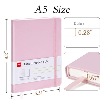 deli A5 Lined Journal Notebook, 160 Pages Hardcover Writing Notebook, 5.5"x8.2" College Ruled Notebook for Office, School, Work Notes (Pink) - color: Pink