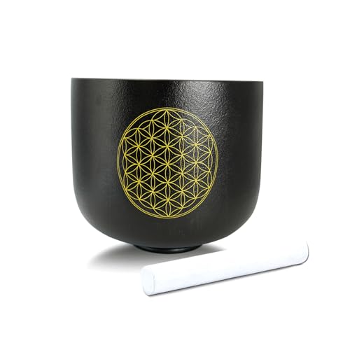 6" B Note Flower of Life Black Crystal Singing Bowl Frosted Quartz Crown Chakra Meditation Sound Healing Suede Striker O-ring - size: 6 inch B NOTE